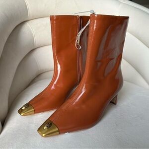 Kurt Geiger NWOT Orange and Gold Heeled Boots